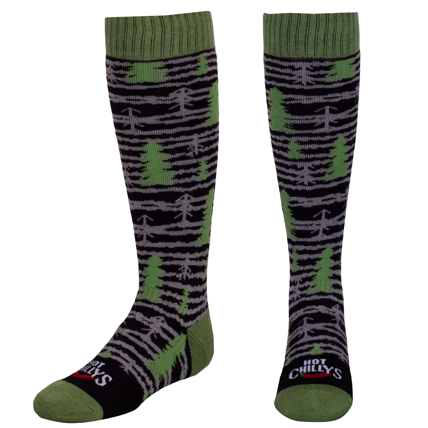 Hot Chillys Youth Mid Volume Sock Black Pine Tree